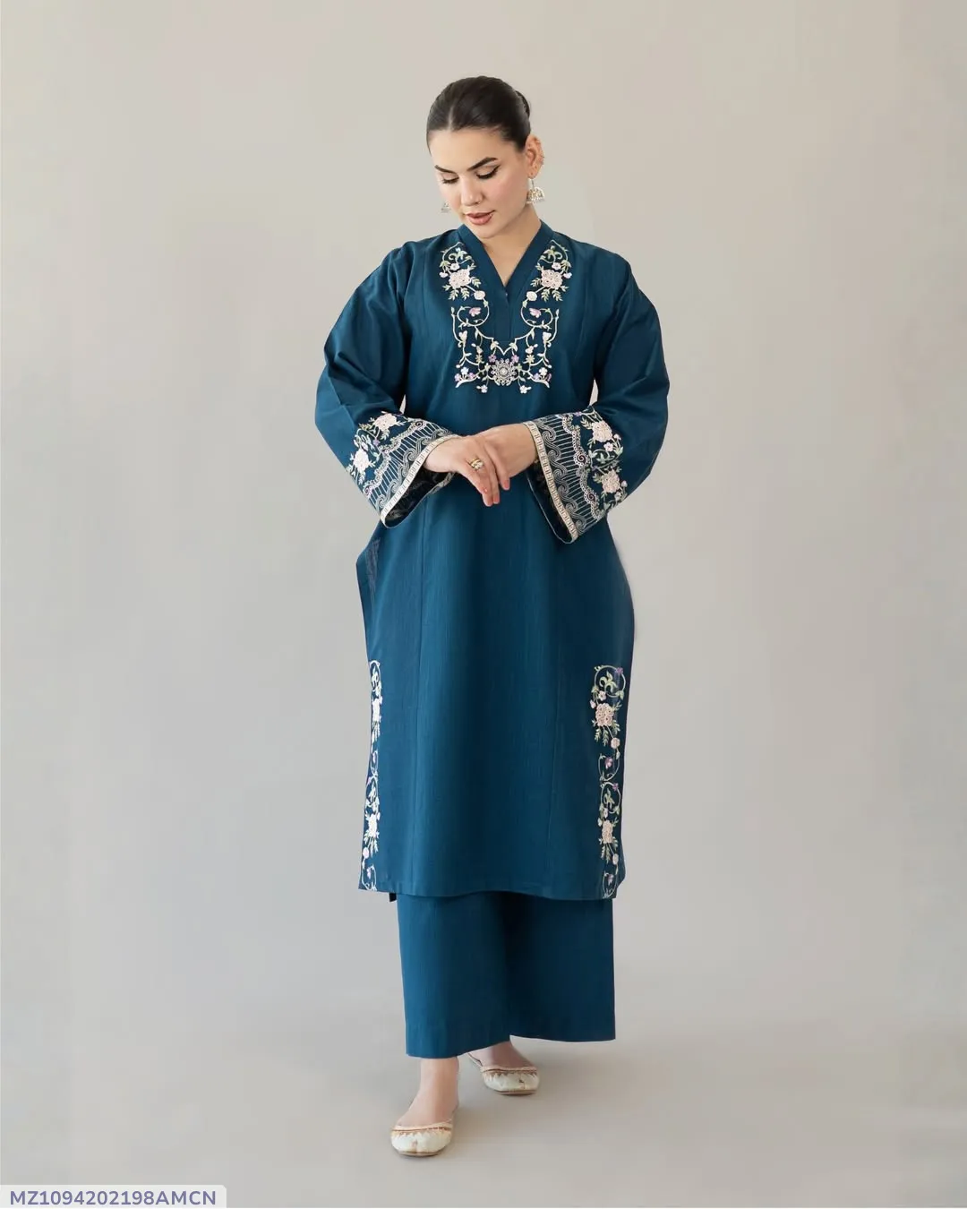 Embroidered Teal Kurta Set
