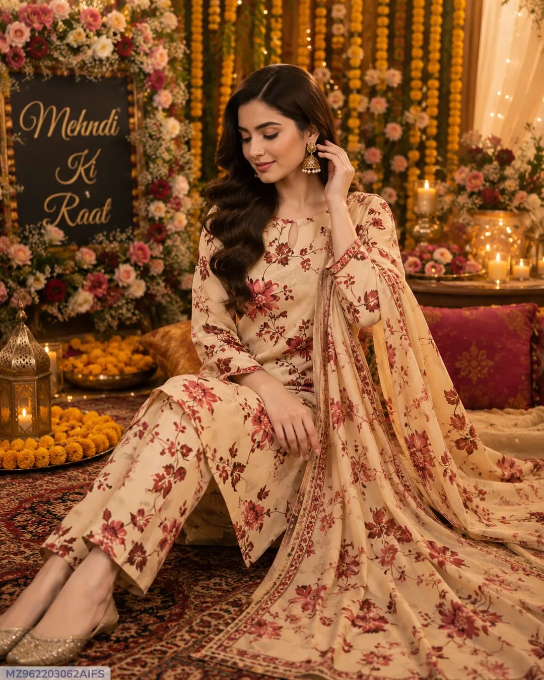 Floral Festive Lawn Suit