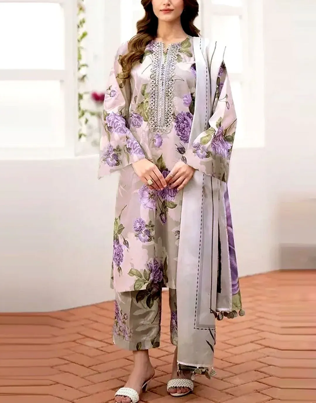 Lavender Blossom Embroidered Lawn Suit