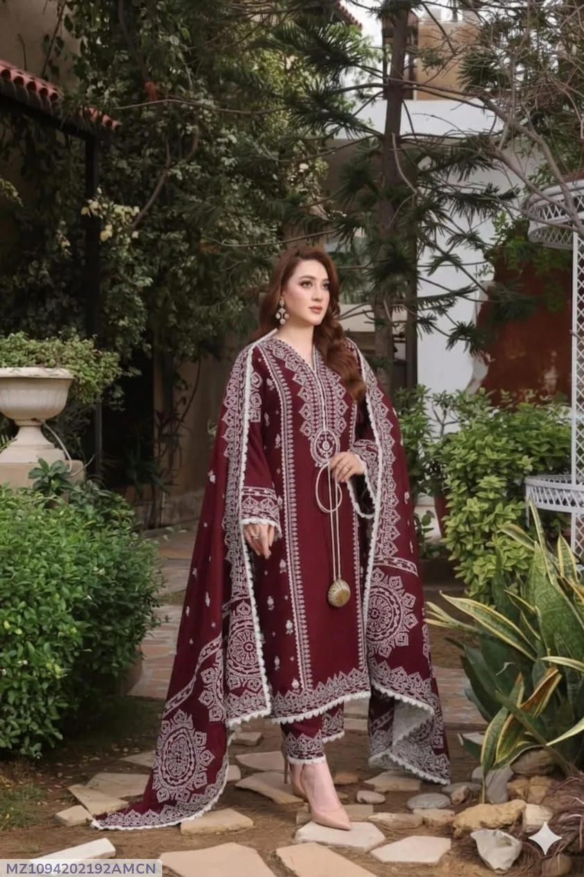 Maroon Embroidered Lawn Suit