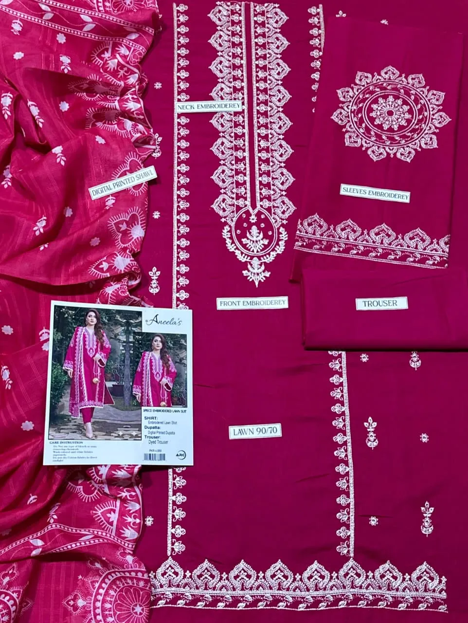Embroidered Pink Lawn Suit