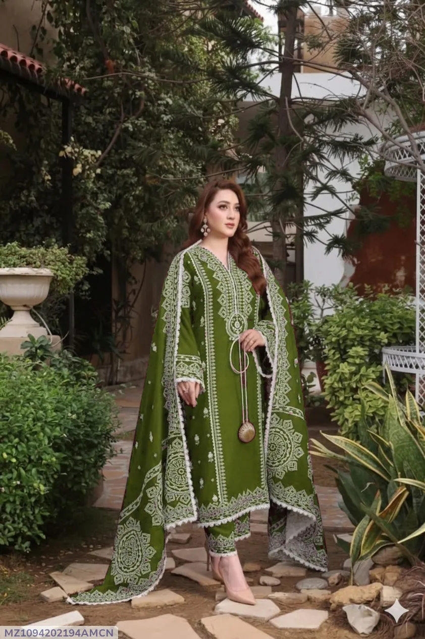 Elegant Green Embroidered Lawn Suit