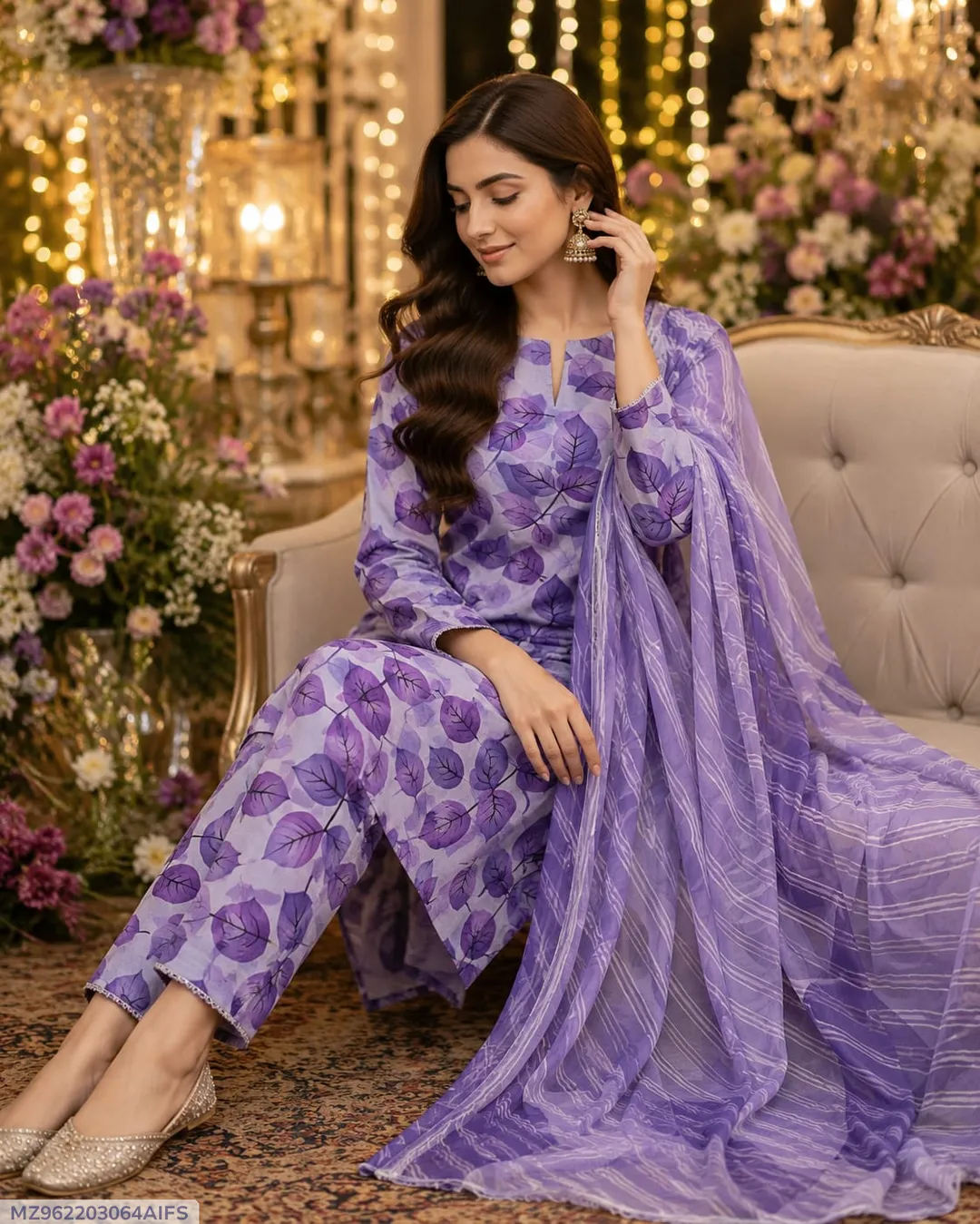 Lavender Floral Printed Lawn Suit