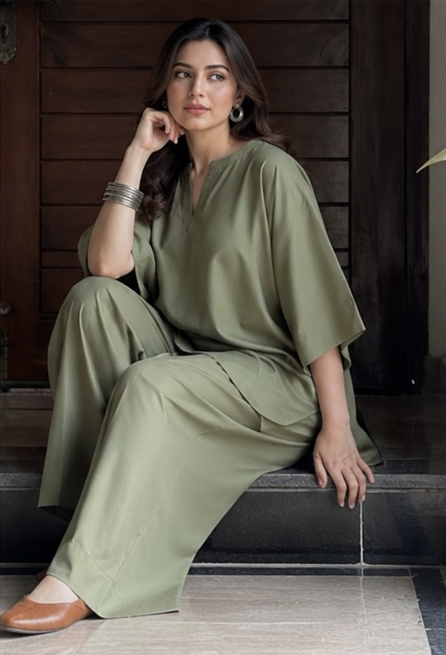 Olive Green Two-Piece Premium Lawn Suit