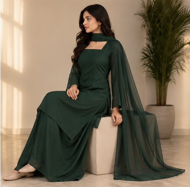 Emerald Green Premium Lawn Suit (Stitched)