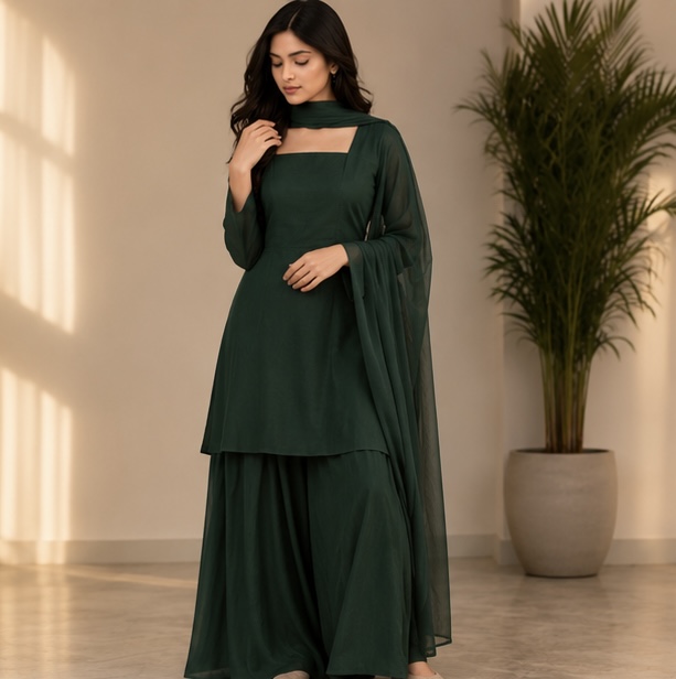 Emerald Green Premium Lawn Suit (Stitched)