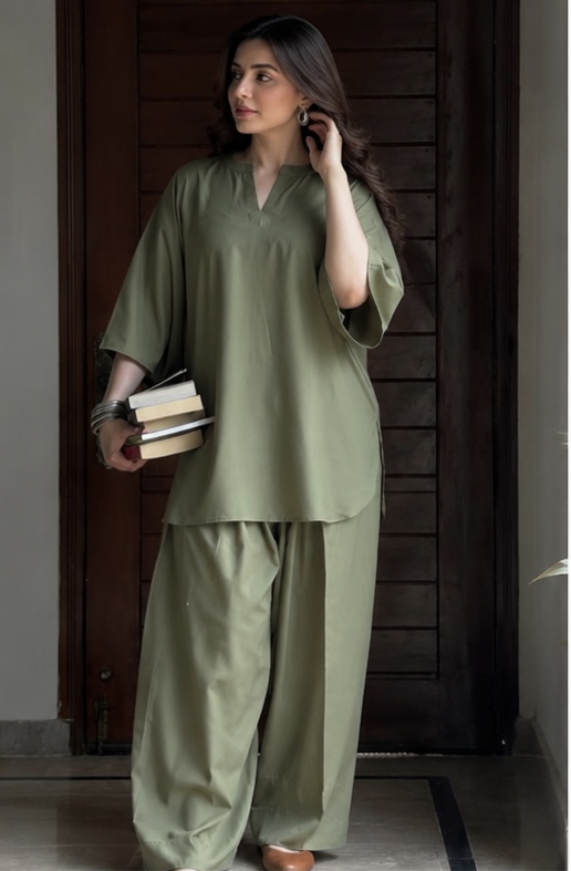 Olive Green Two-Piece Premium Lawn Suit