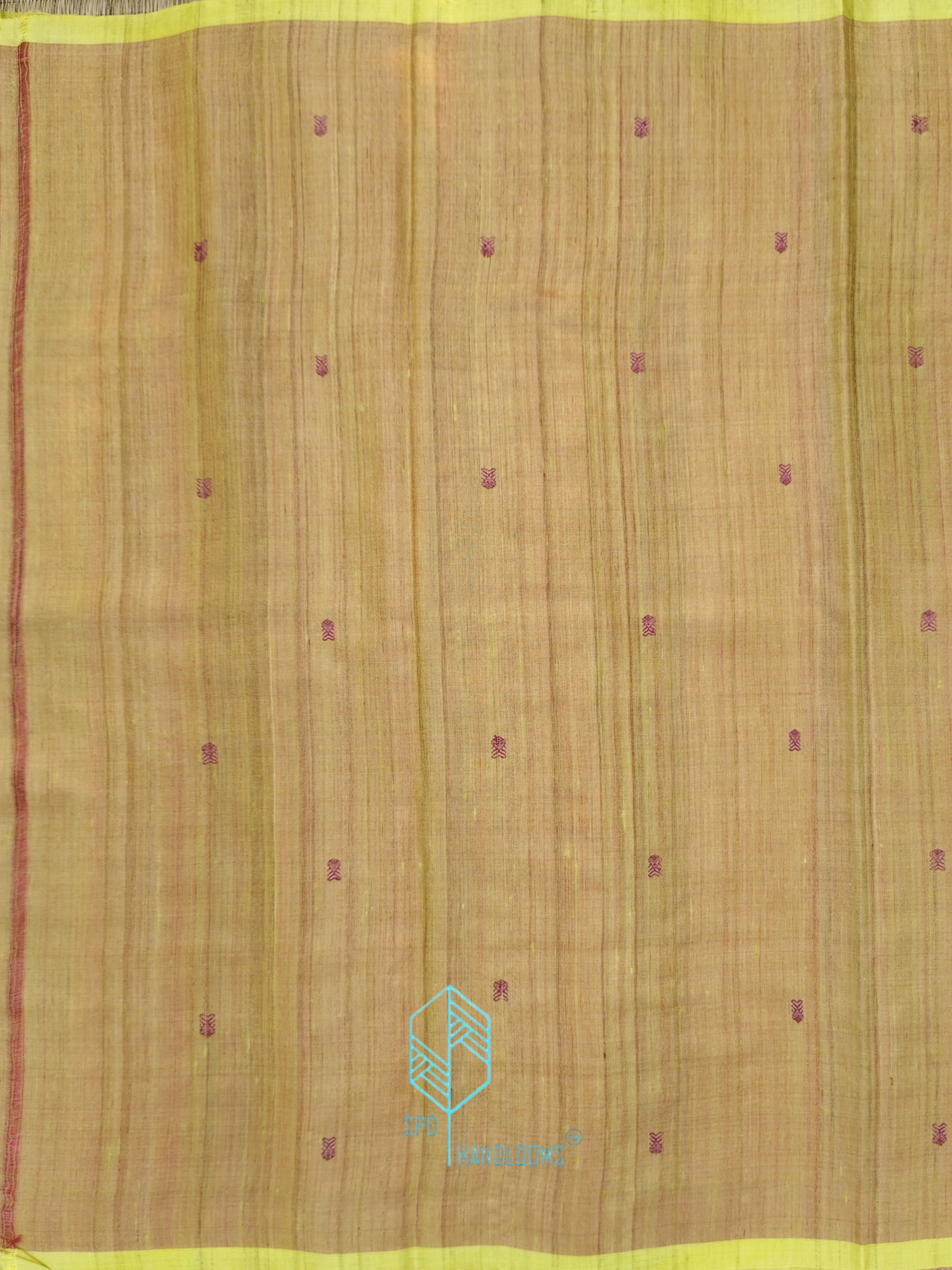 Redish Pink & Yellow Fish Motifs Tussar Saree