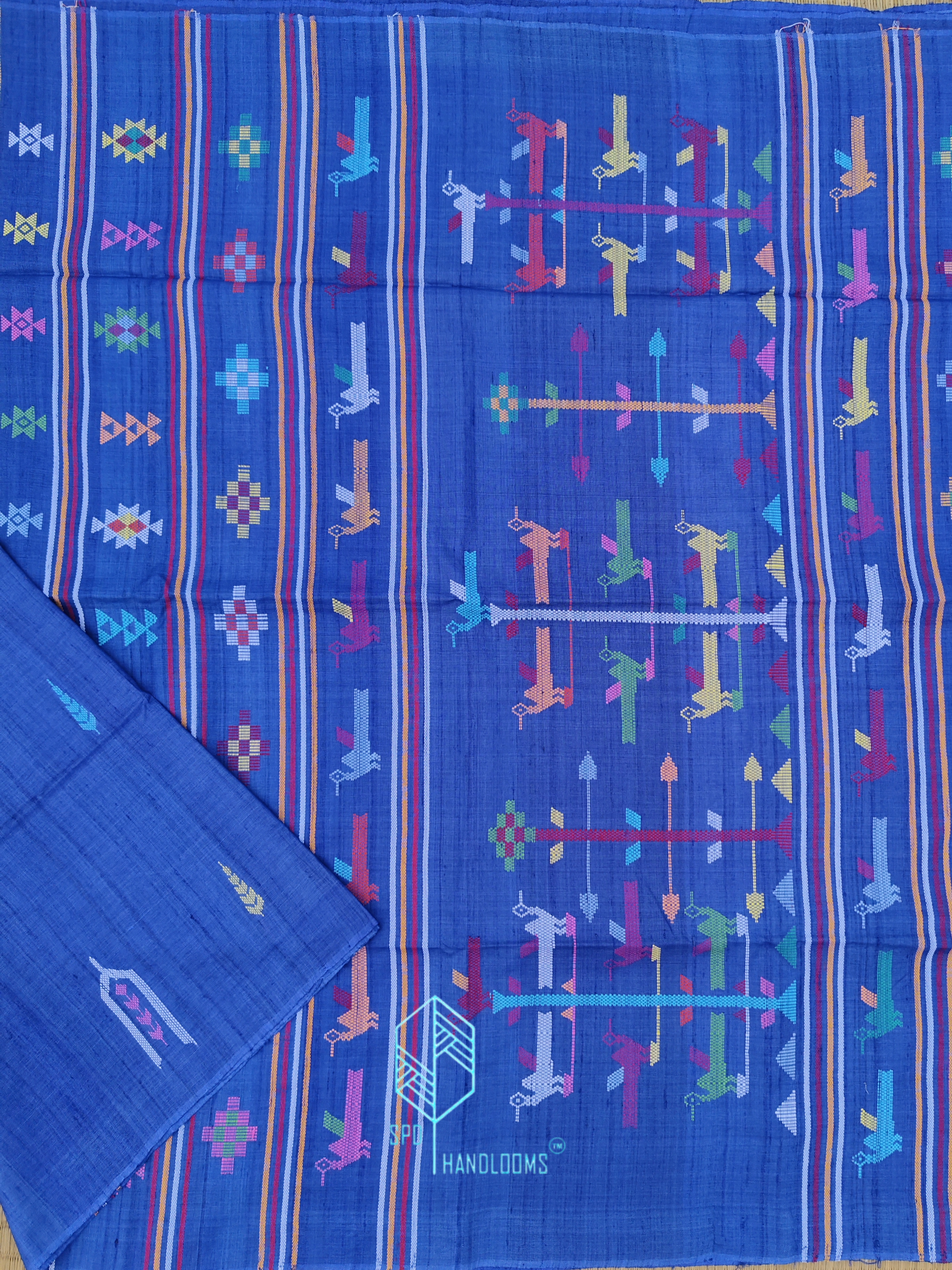 Handwoven Blue Tussar Silk Saree