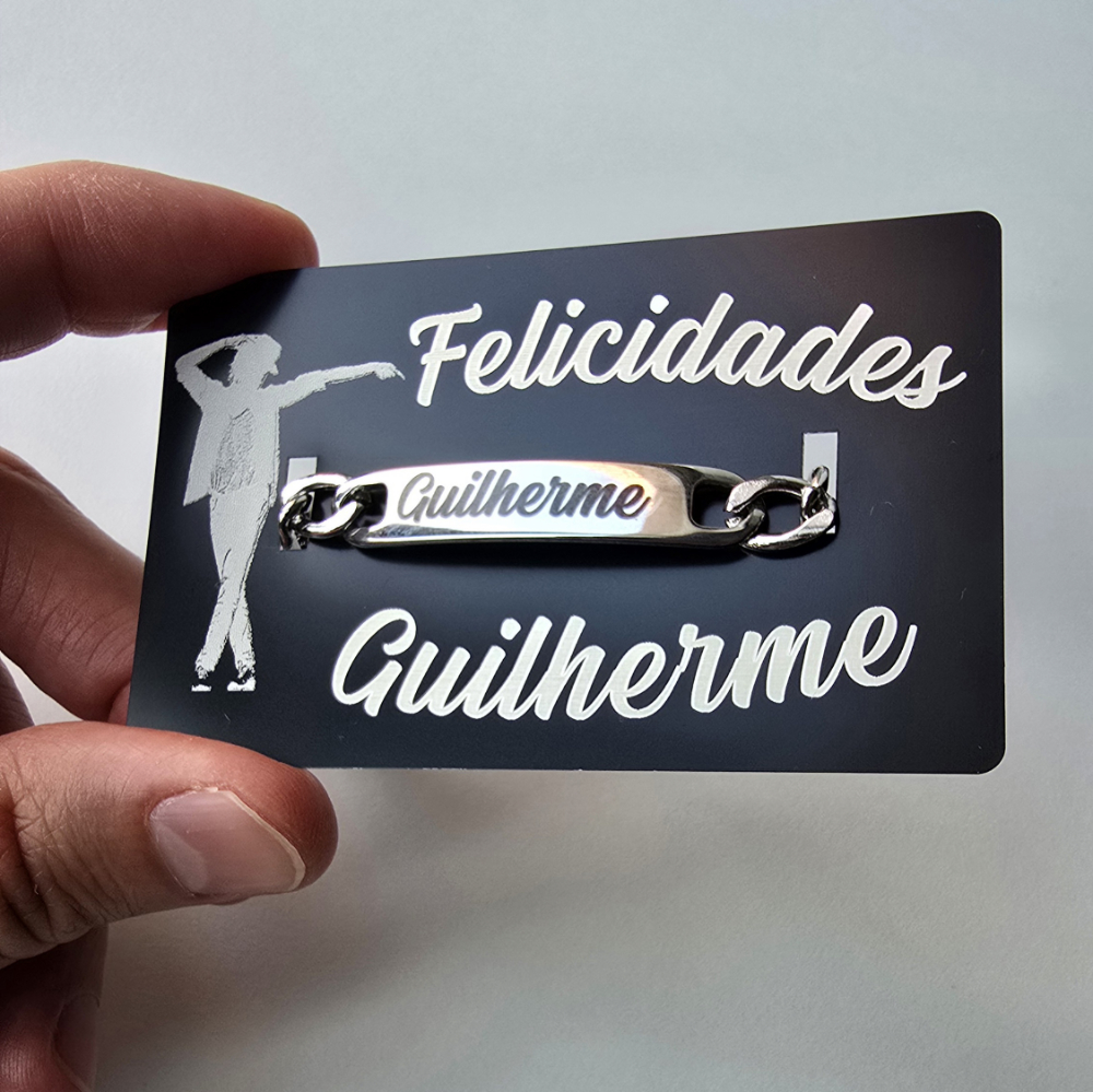 Pulsera de Acero Inoxidable Personalizada con Nombre + Tarjeta de Regalo Opcional