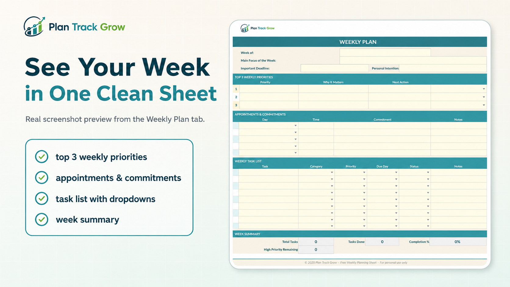Free Weekly Planning Sheet: Priorities, Tasks, Habits, and Review