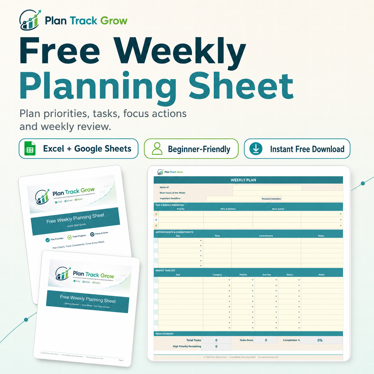 Free Weekly Planning Sheet: Priorities, Tasks, Habits, and Review