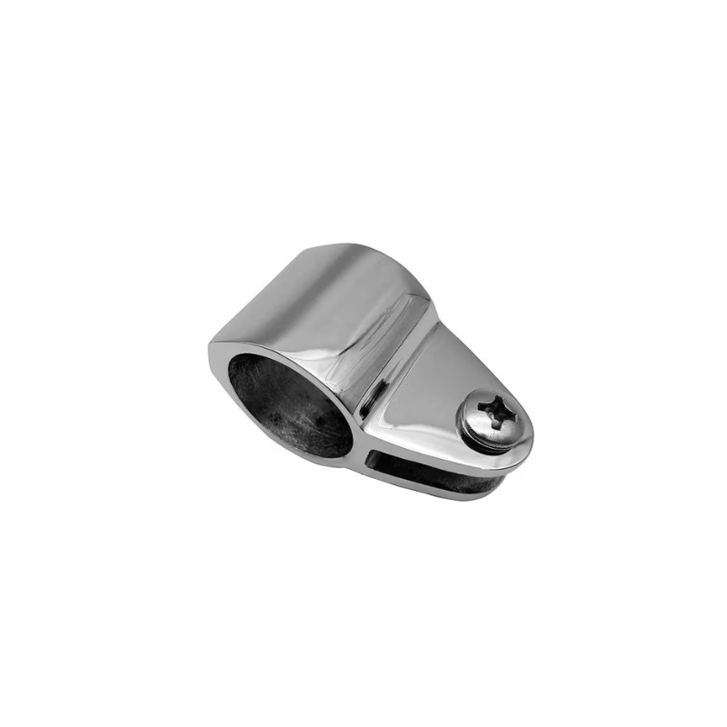 Stainless steel 316 marine-grade yacht canopy mounting slides with 2 mounting screws, for 22mm pipes. Yacht and boat mounting hardware.