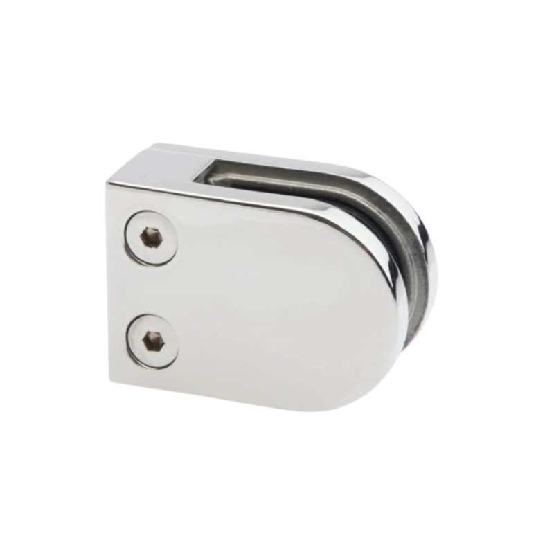 Satin Brushed Stainless Steel 316 Glass Clamp - Balustrade Glazing Bracket Mounting Holder Clip: D Shape Flat Base for Wall, Post, Steel