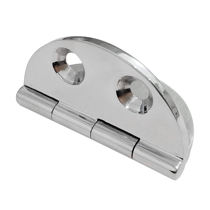 Round hinges for boats, marine equipment, made of polished 316 stainless steel.