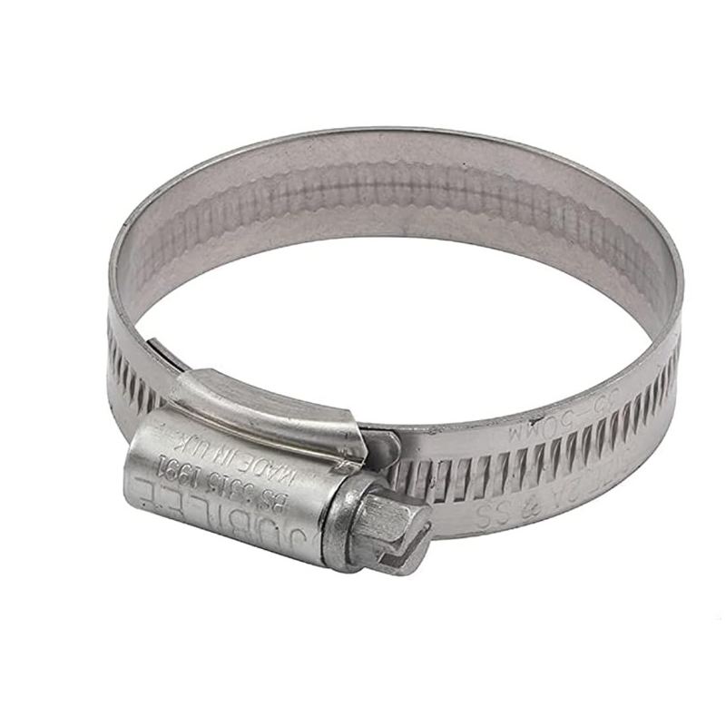 Extra-heavy cable clamps, BS 1256 standard, made of stainless steel 304 and 316, galvanized, swivel type, wide band, leak-proof.
