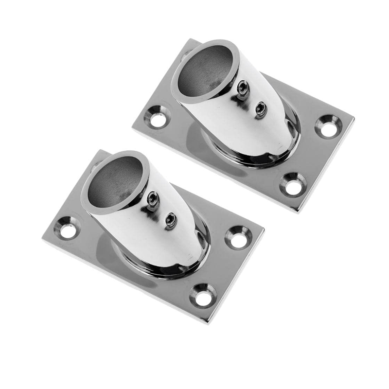 Boat handrail bracket, 1-inch pipe, rectangular base - Stainless Steel 316, 60-degree and 45-degree angles. Factory price. Made in China.