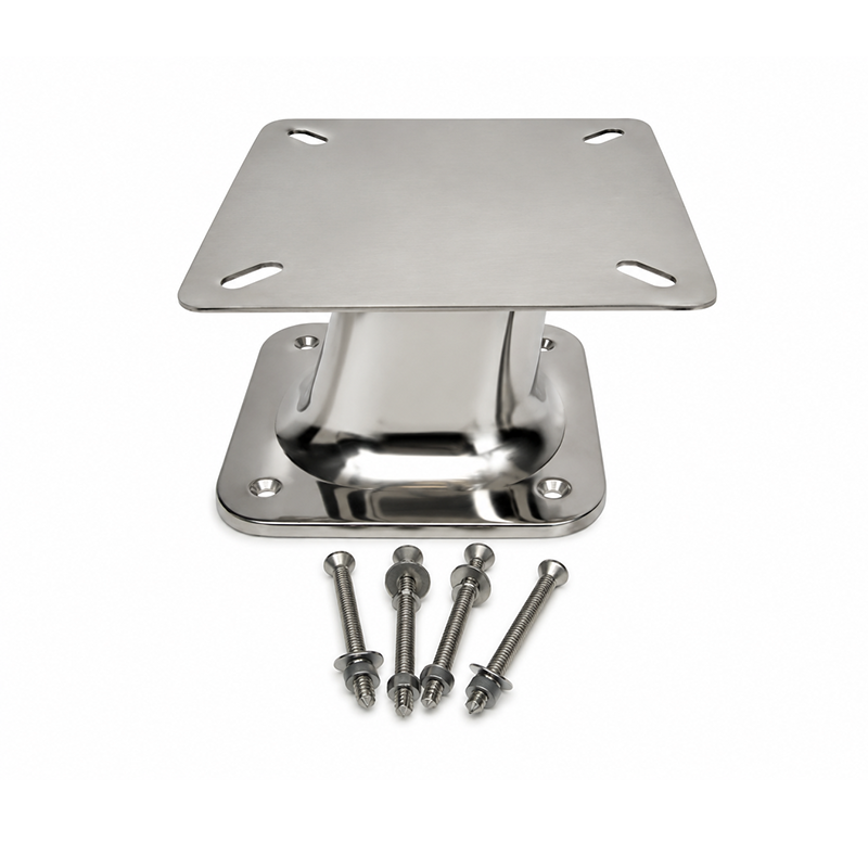 Polished stainless steel marine radar mounting bearing.
