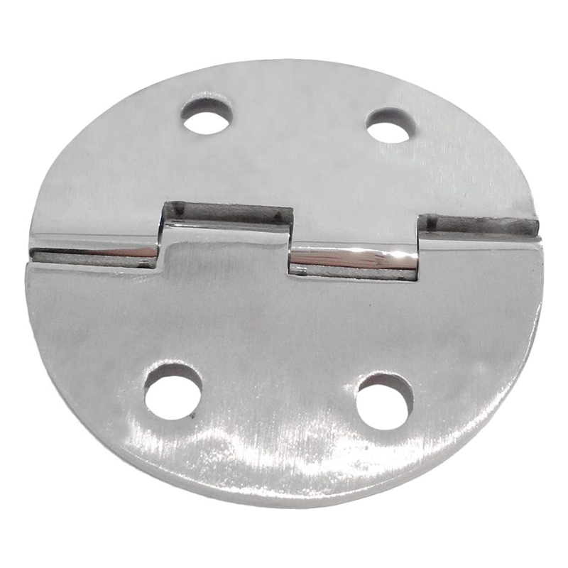 Round hinges for boats, marine equipment, made of polished 316 stainless steel.
