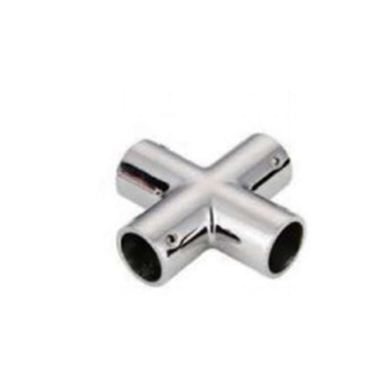316 Stainless Steel 4-Way Marine-Effect Connector, 22 mm (7/8 inch) outer diameter pipe angle connector, handrail fitting for yachts and boats.