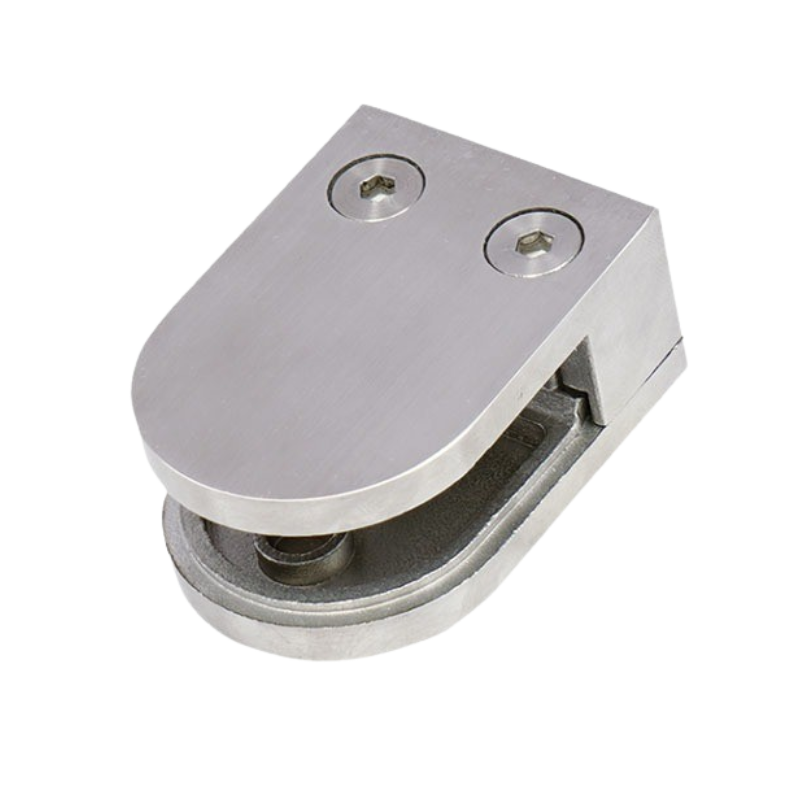 Satin Brushed Stainless Steel 316 Glass Clamp - Balustrade Glazing Bracket Mounting Holder Clip: D Shape Flat Base for Wall, Post, Steel