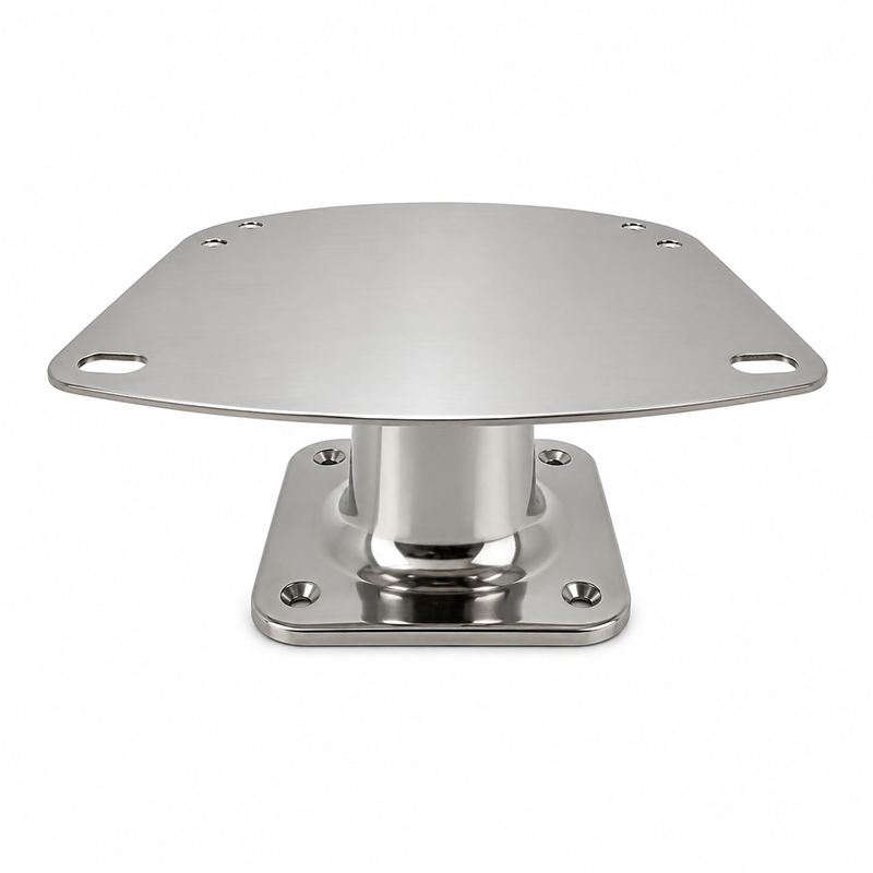 Polished stainless steel marine radar mounting bearing.