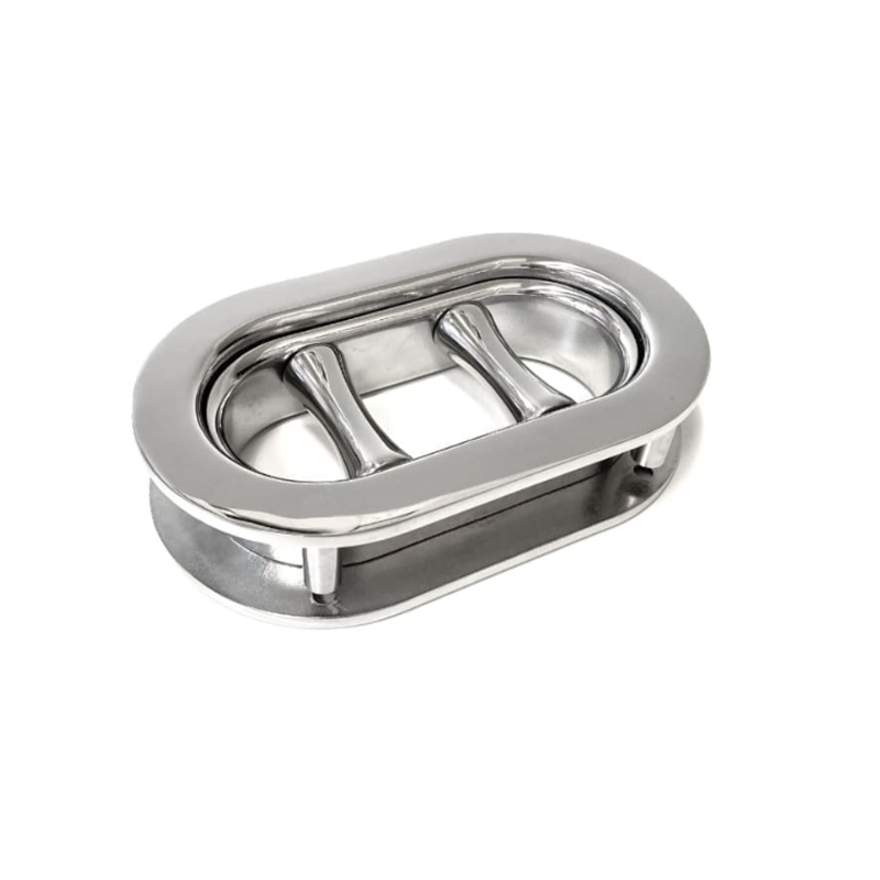 Double-wheel cable guide roller, stainless steel 316, for marine applications.