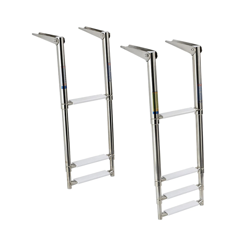 FOYO retractable 2/3 step folding ladders made of 304 stainless steel for yachts and marine vessels.
