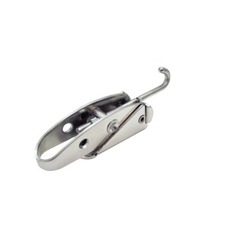 The vertical toggle clamp with galvanized steel locking mechanism is made of carbon steel with a stamped galvanized finish and is packaged in a box.