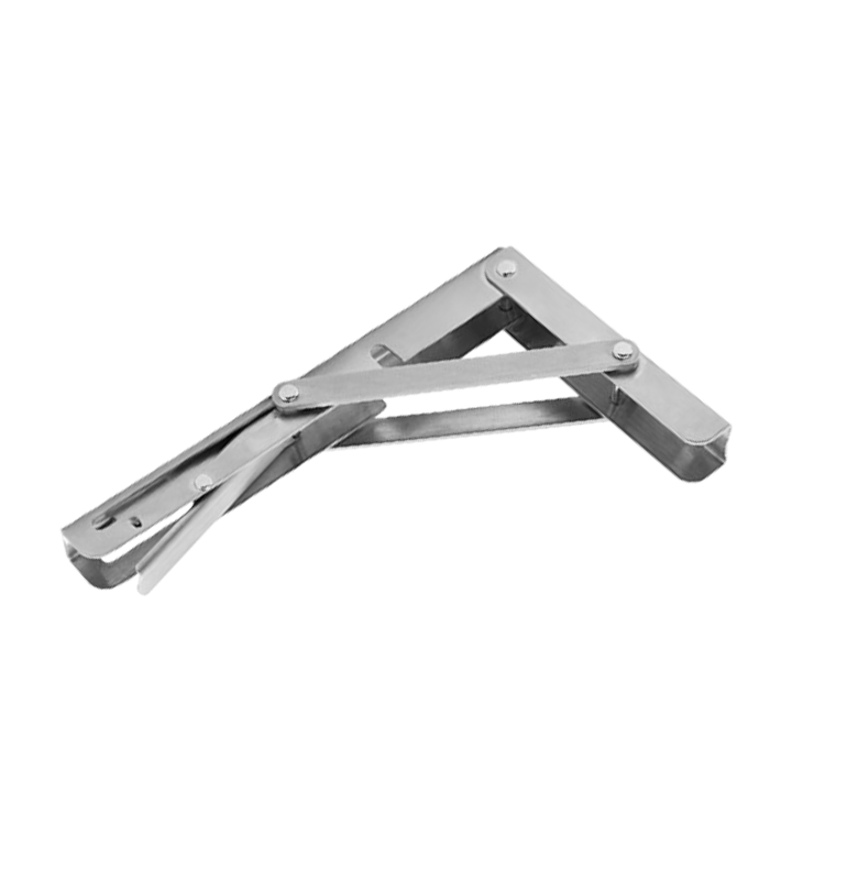 Foldable, rust-proof, high-load stainless steel brackets for wall-mounted shelving units.