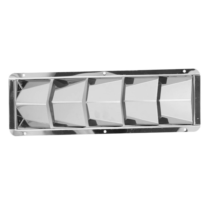 Five-louvered stainless steel ventilation grille for yachts, kayaks, and RVs.