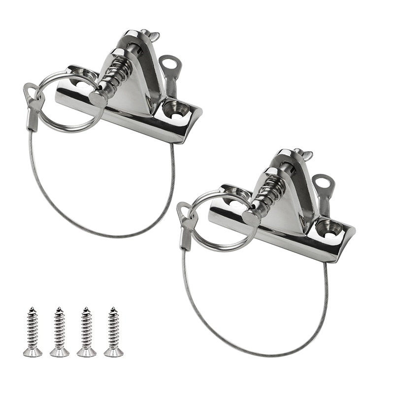 Extra-heavy bimini roof hinges made of 316 stainless steel with bolts, for marine applications.