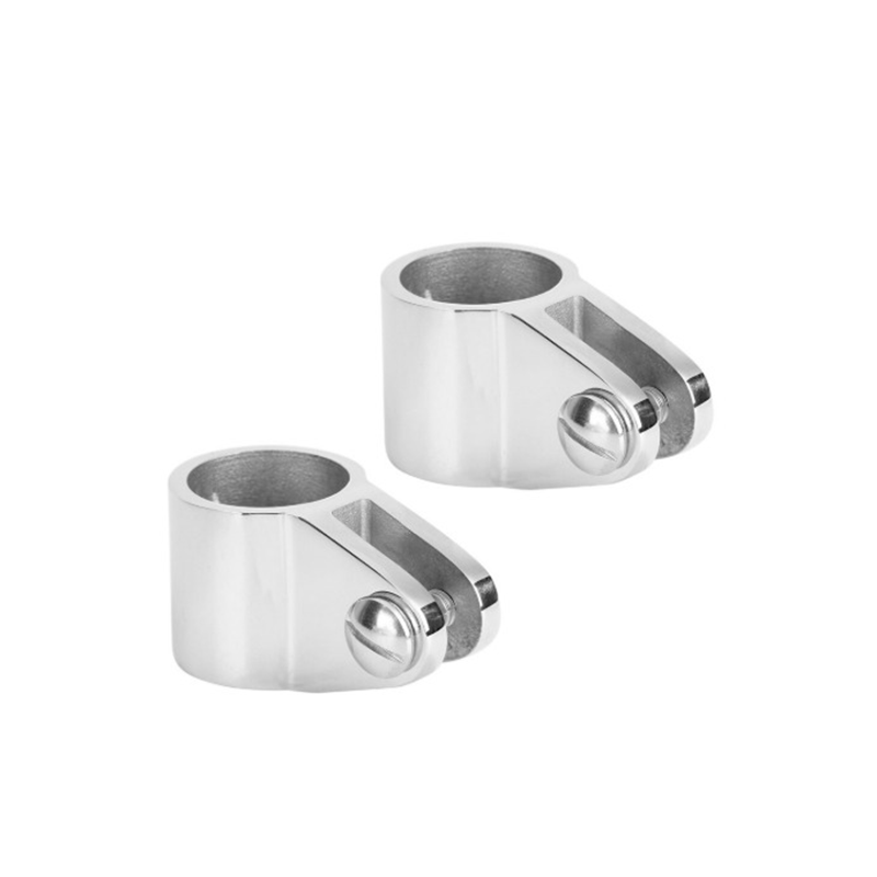 Stainless steel 316 marine-grade yacht canopy mounting slides with 2 mounting screws, for 22mm pipes. Yacht and boat mounting hardware.