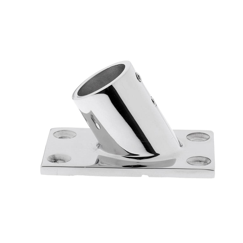 Boat handrail bracket, 1-inch pipe, rectangular base - Stainless Steel 316, 60-degree and 45-degree angles. Factory price. Made in China.