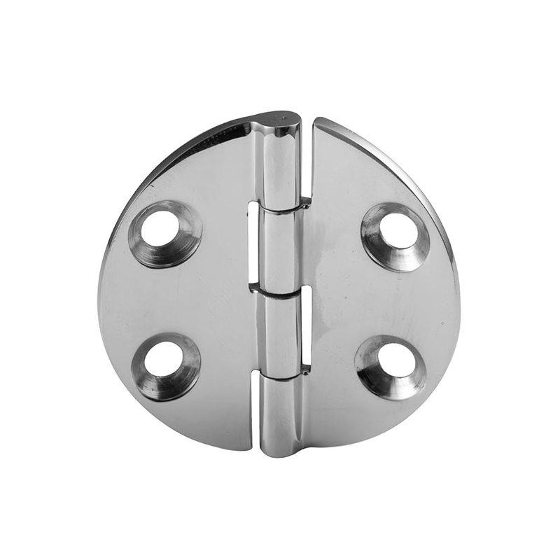 Round hinges for boats, marine equipment, made of polished 316 stainless steel.