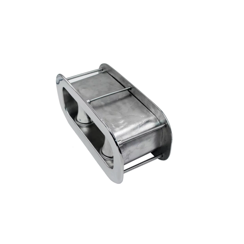 Double-wheel cable guide roller, stainless steel 316, for marine applications.