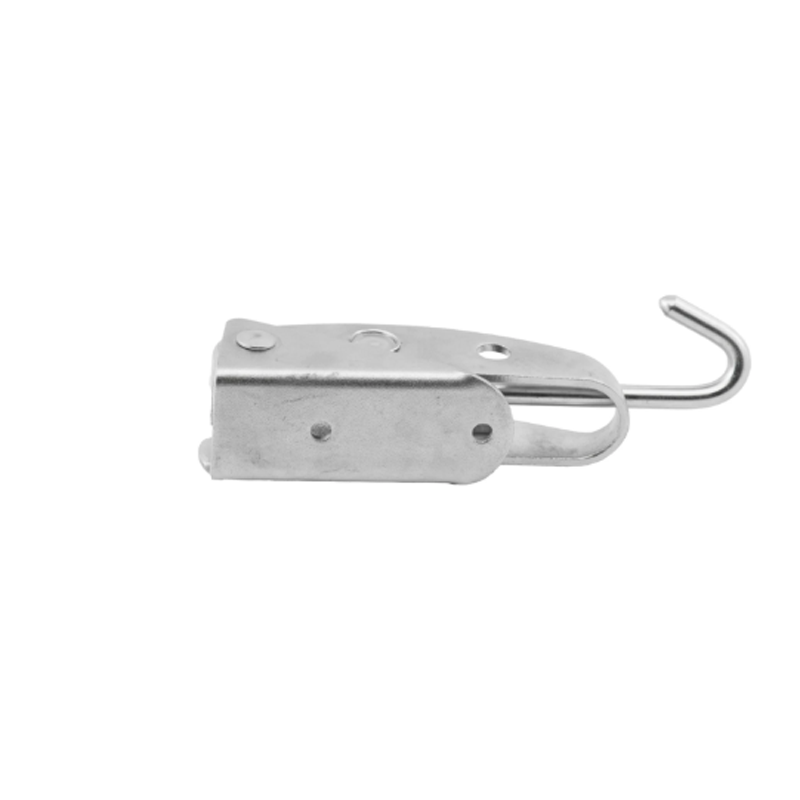 The vertical toggle clamp with galvanized steel locking mechanism is made of carbon steel with a stamped galvanized finish and is packaged in a box.