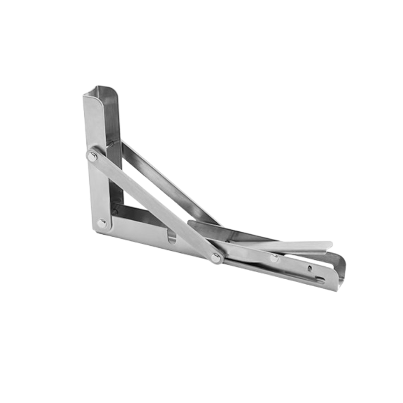 Foldable, rust-proof, high-load stainless steel brackets for wall-mounted shelving units.