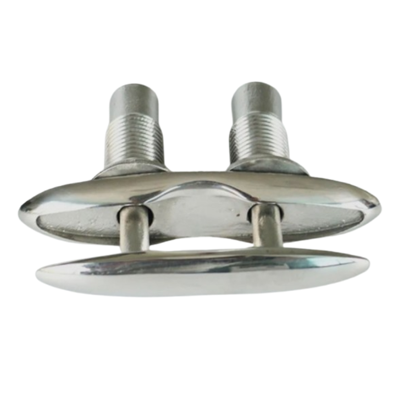 Durable, concealed stainless steel boat cleats, 5-inch and 6-inch sizes, for marine applications.
