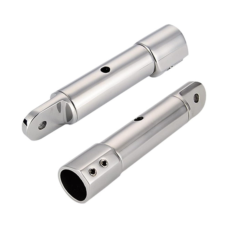 Adjustable stainless steel top cover for marine hardware.