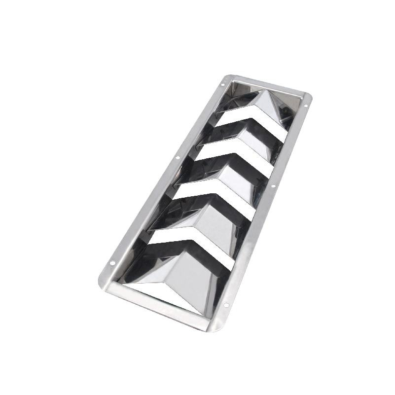 Five-louvered stainless steel ventilation grille for yachts, kayaks, and RVs.