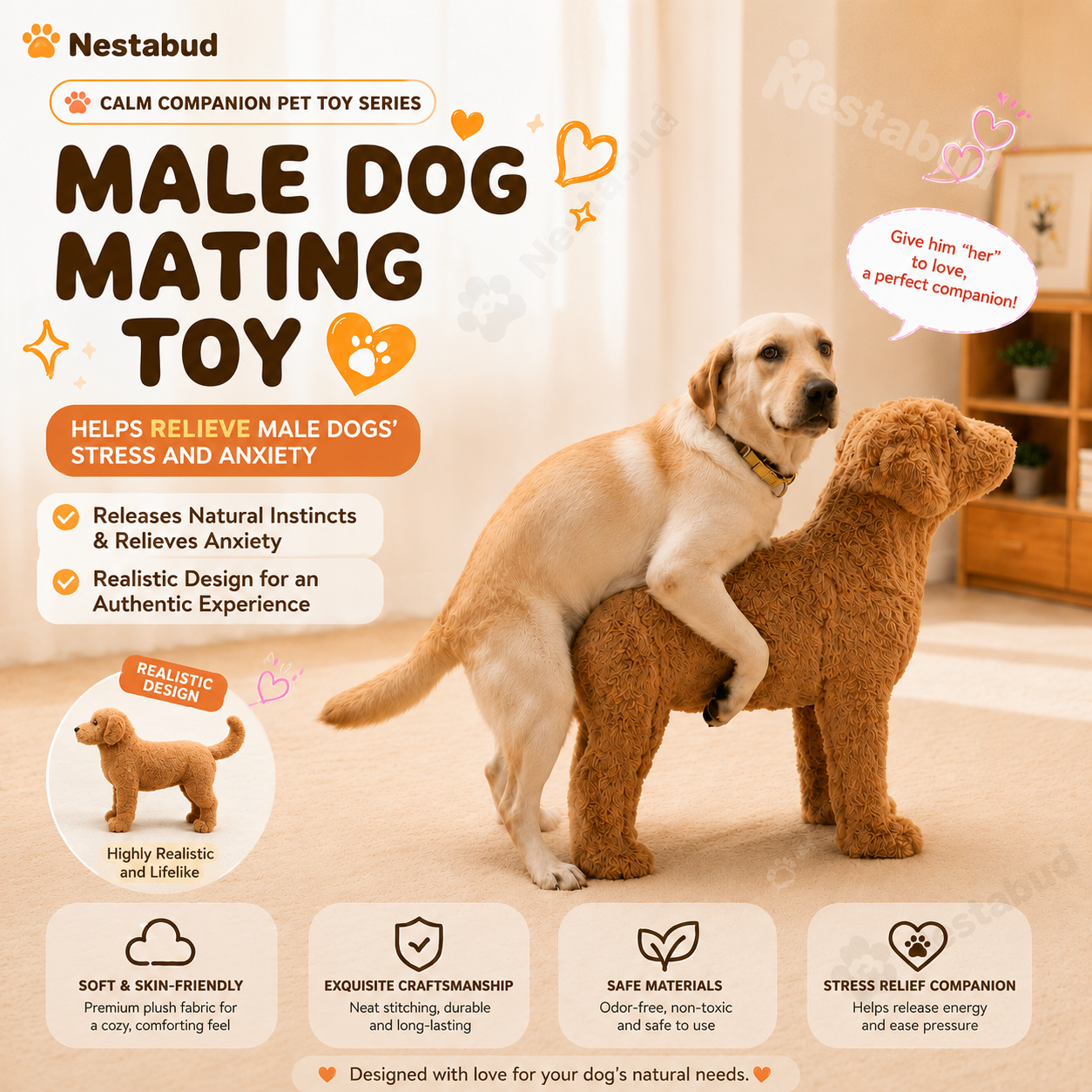 Realistic Female Dog Companion Toy for Male Dogs