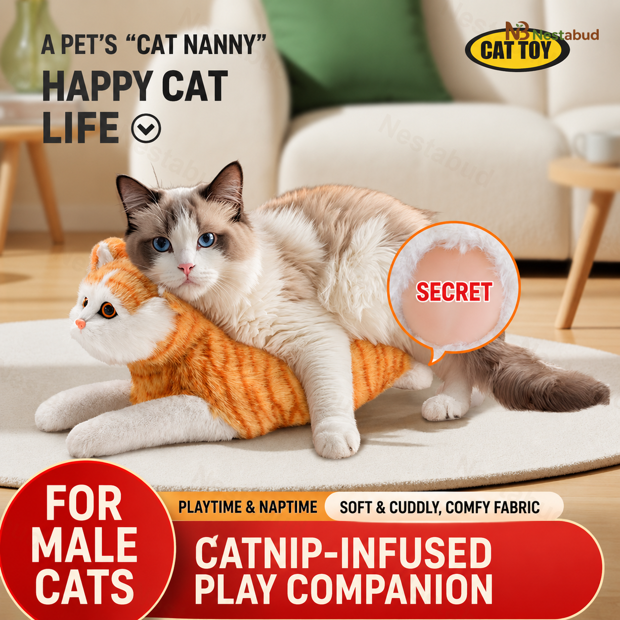 Catnip Plush Companion Toy for Male Cats