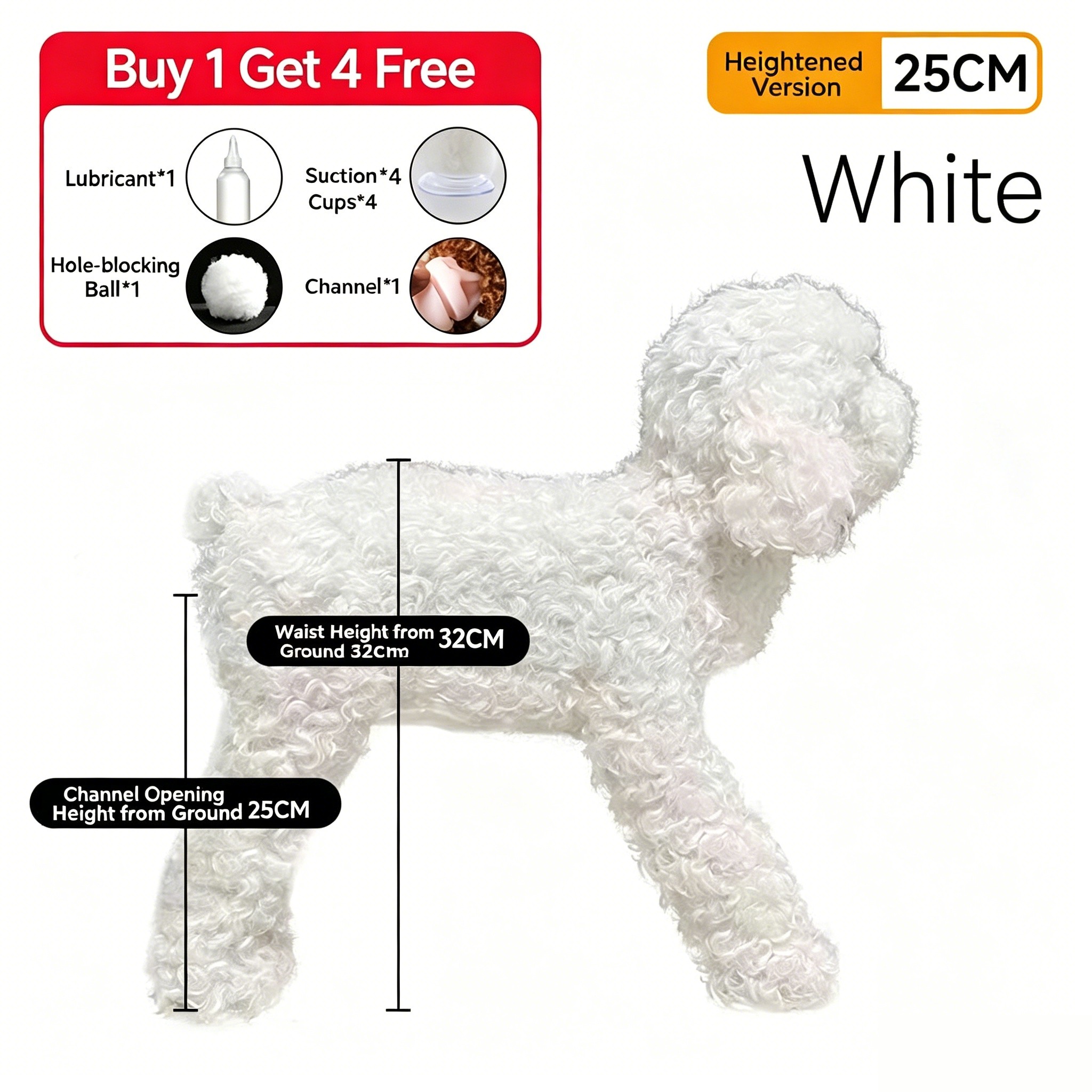 White Realistic Female Dog Companion Toy for Male Dogs | Silicone Training & Behavior Support Aid | 13CM / 18CM / 25CM Available