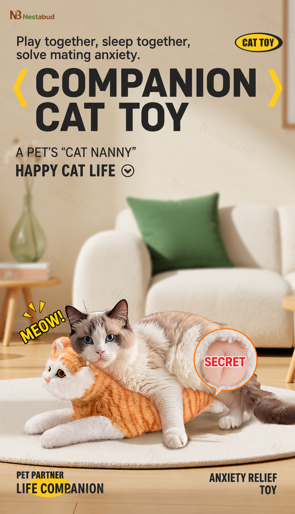 Catnip Plush Companion Toy for Male Cats