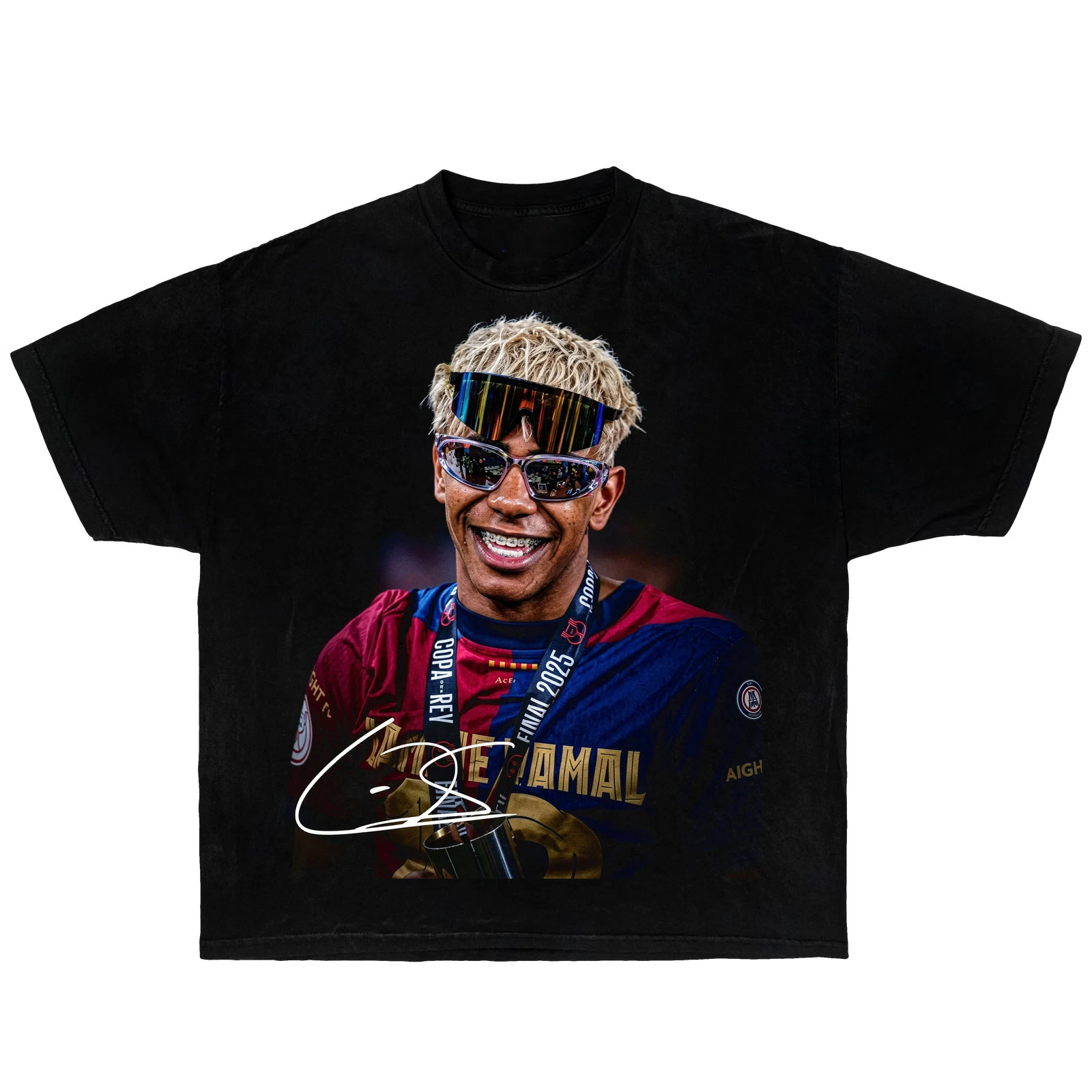Yamal Barcelona Vintage Football Graphic T-Shirt Black.