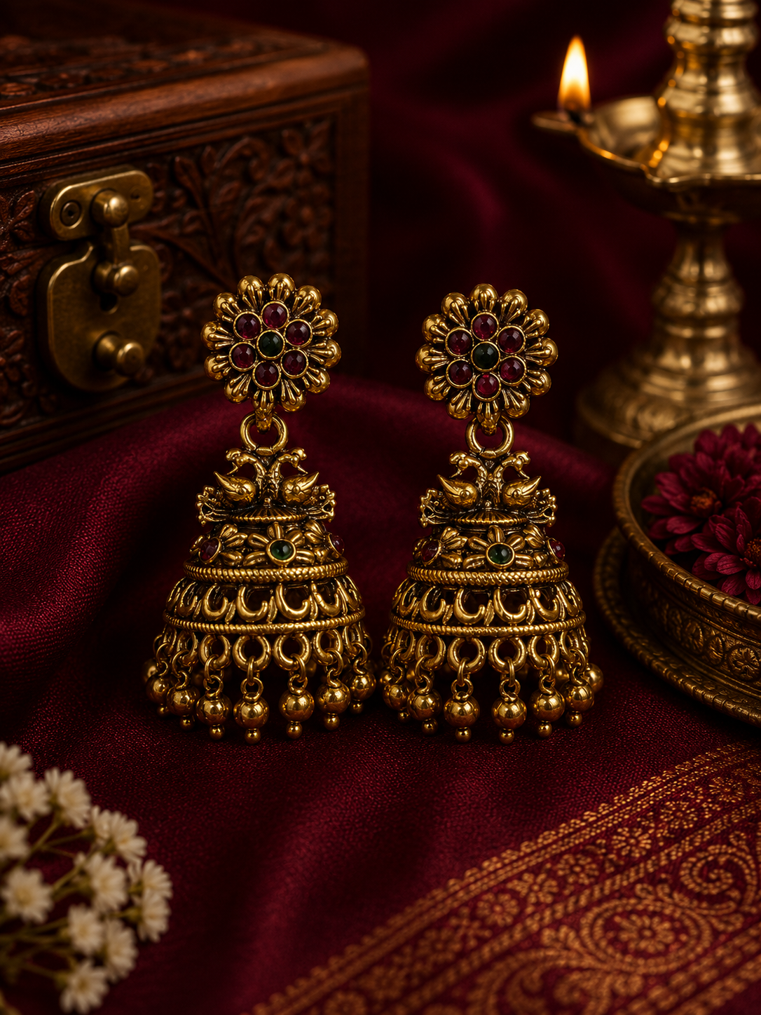 Traditional Gold Floral Jhumka Earrings