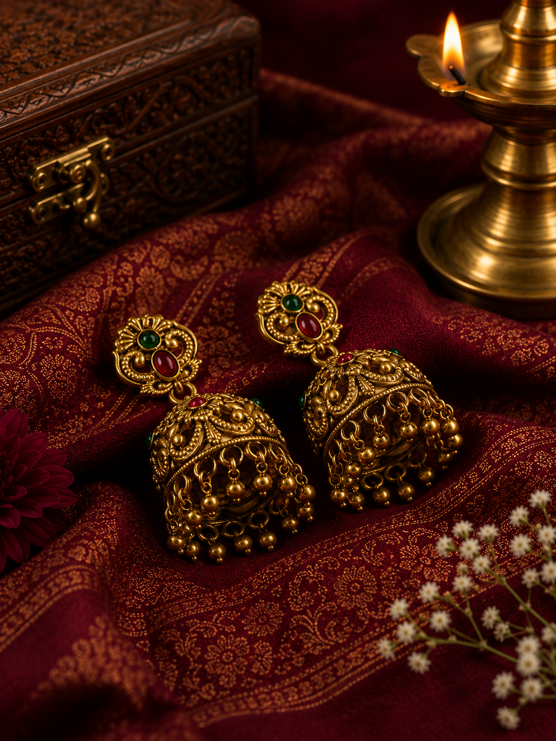 Traditional Floral Motif Jhumka Earrings