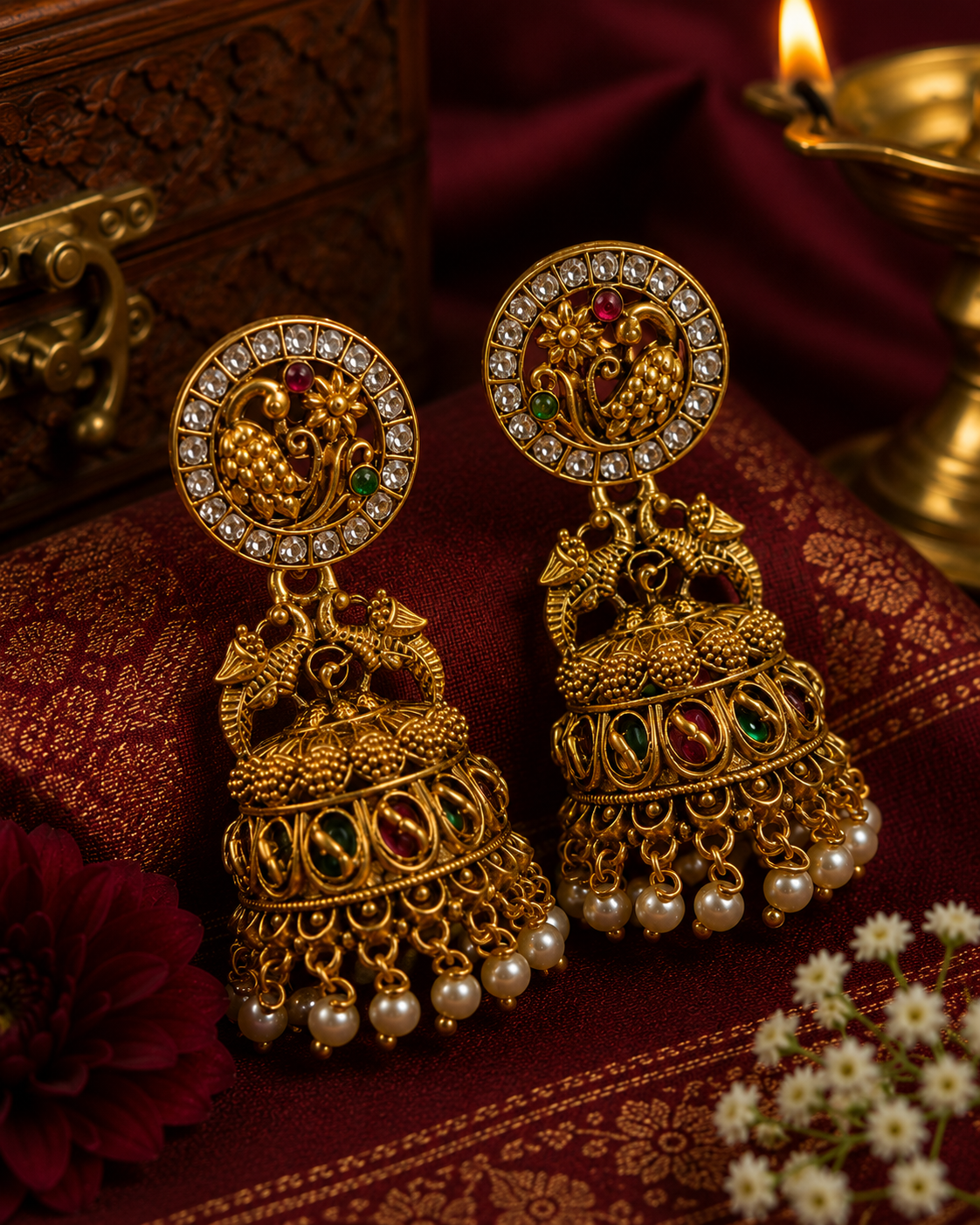 Traditional Temple Peacock Jhumka Earrings