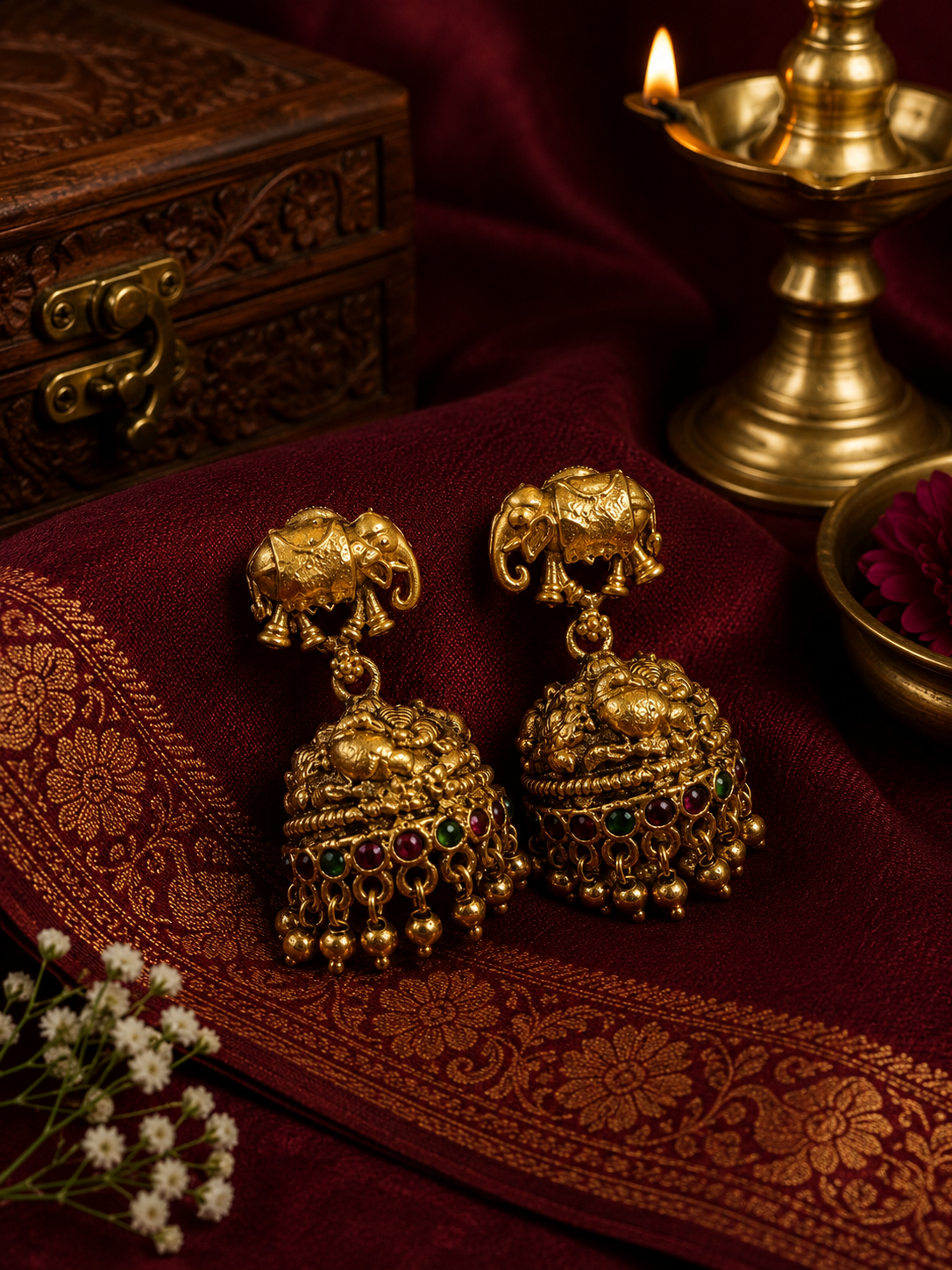 Antique Elephant Jhumka Earrings